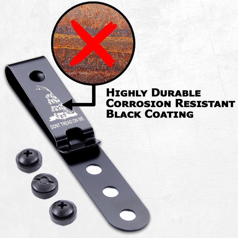 Holstex HolsterSmith Universal Metal Belt Clip for Holster Making - (Model 5) - (3-Hole) - (Tactical Black) - (w/Don’t Tread On Me Engraving) - (w/Mounting Hardware) - (1 Pack) - Image 5